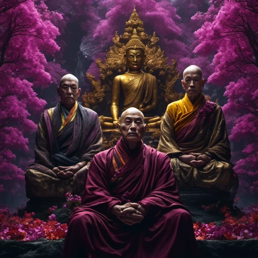 Two-Headed Tibetan Monk in Dark Fantasy Realism