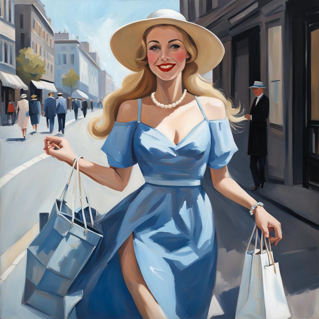 Young blonde woman large shopping haul