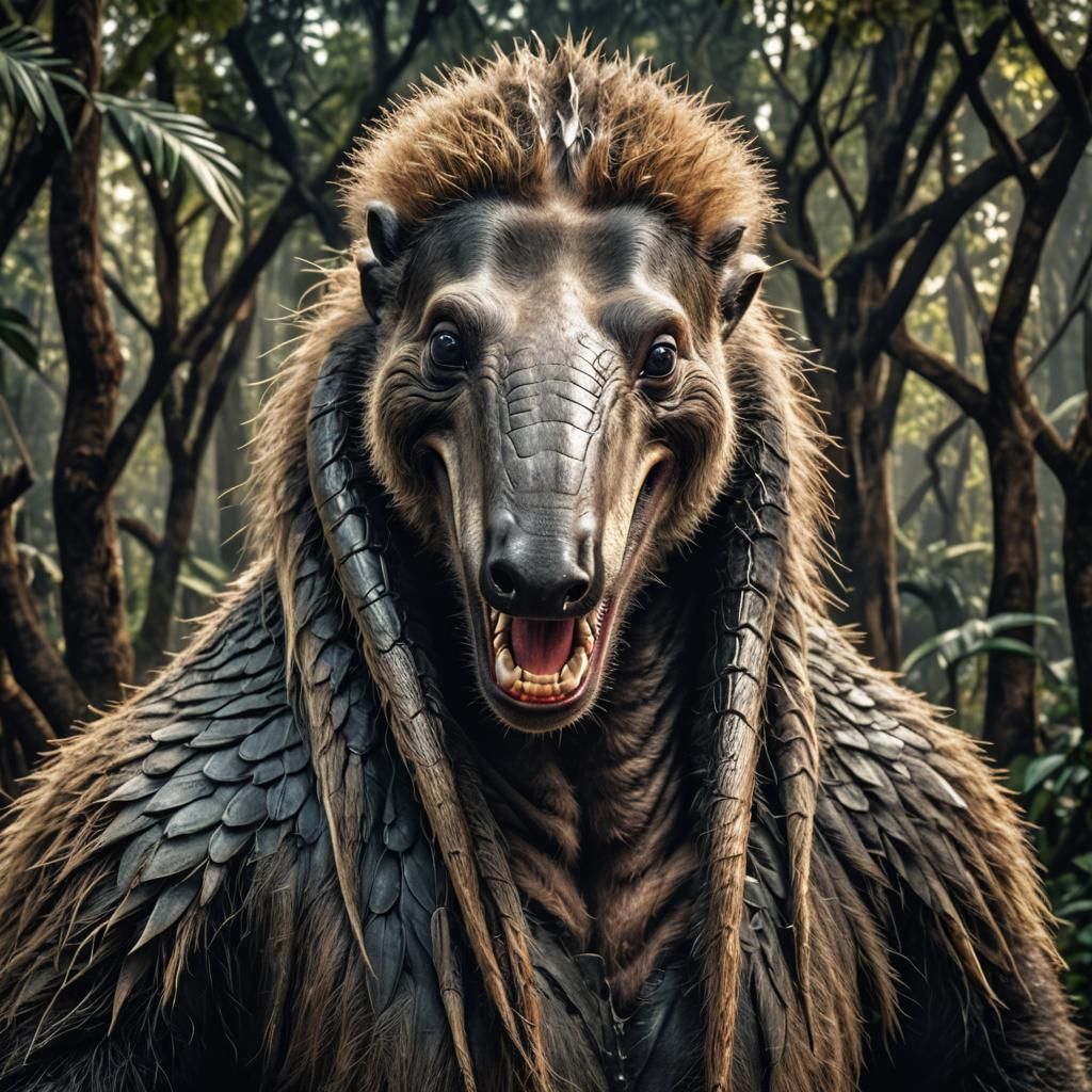 Hyperrealistic Mutant Anteater with Evil Smile