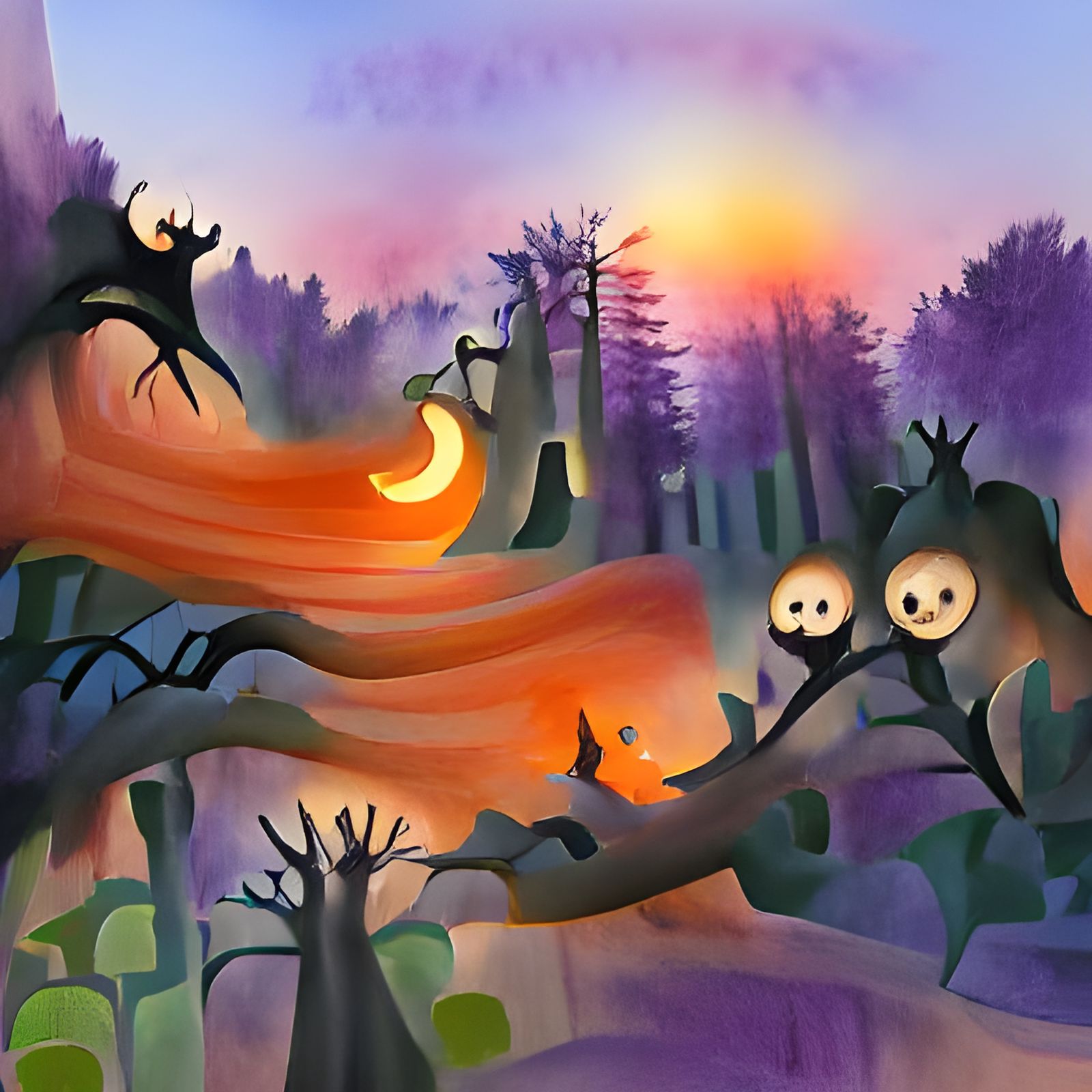 The Spooky Forest at Sunset storybook illustration