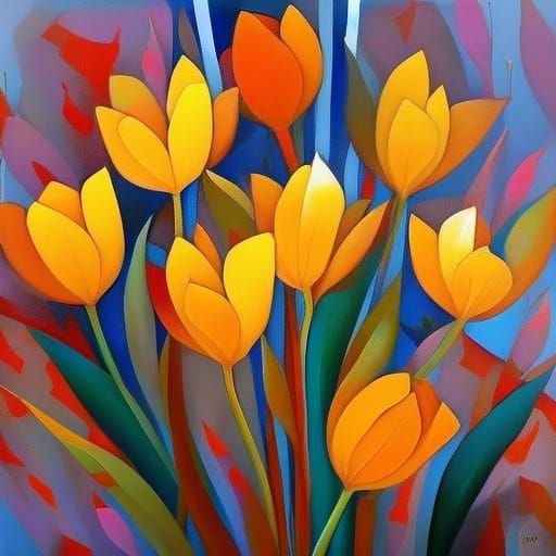 Wild Tulips Impressionistic Floral Landscape