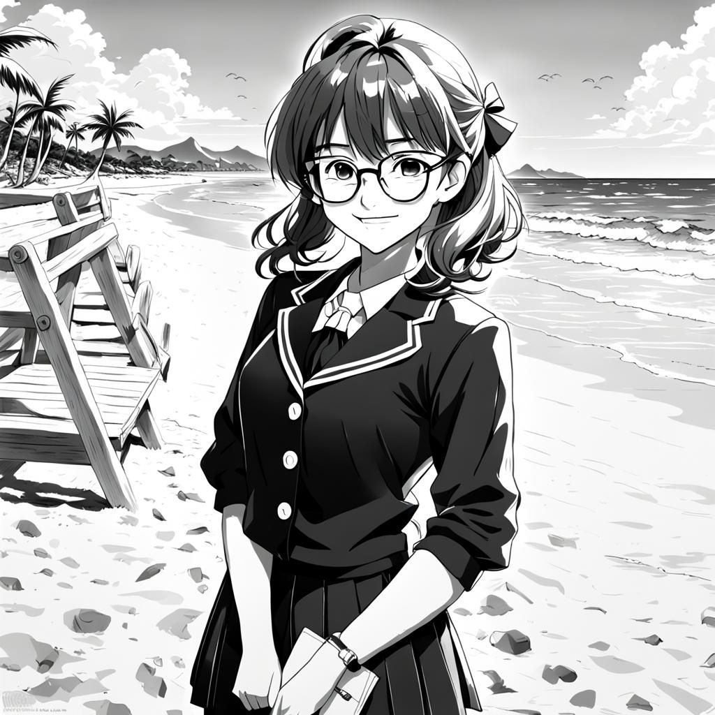 80s Anime Office Lady on the Beach