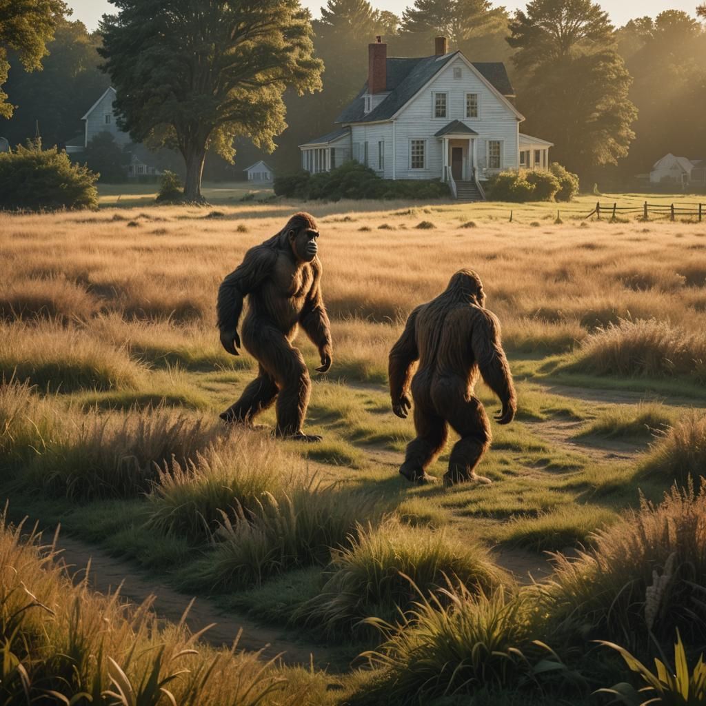 Bigfoot Sighting Near Colonial House: Wildlife Photography