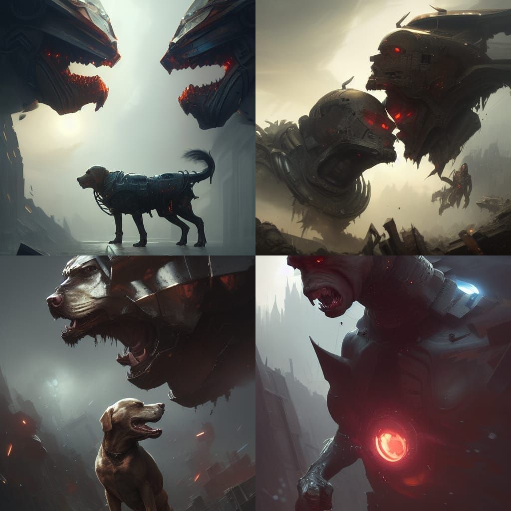 Two-Headed Steel Dog in Dark Fantasy Style