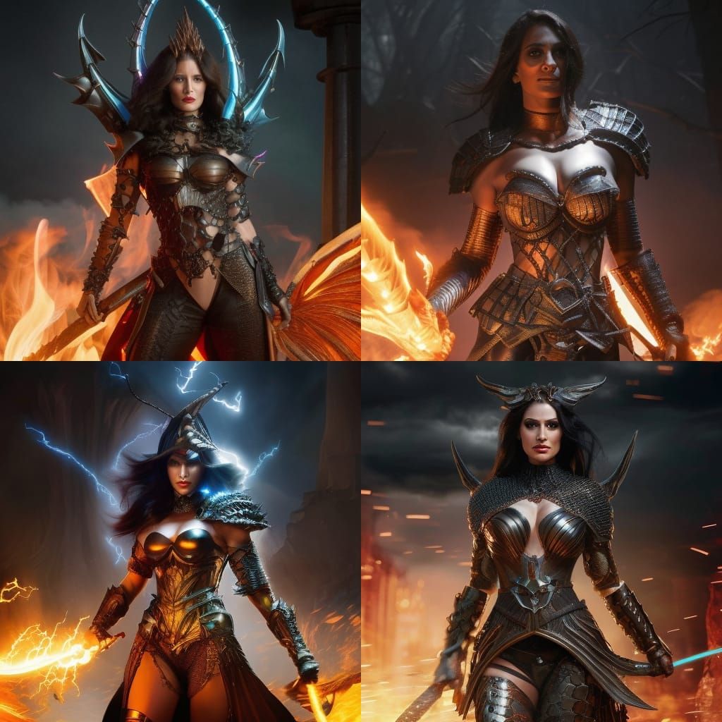 Demonic Four-Armed Woman in Chainmail Armor