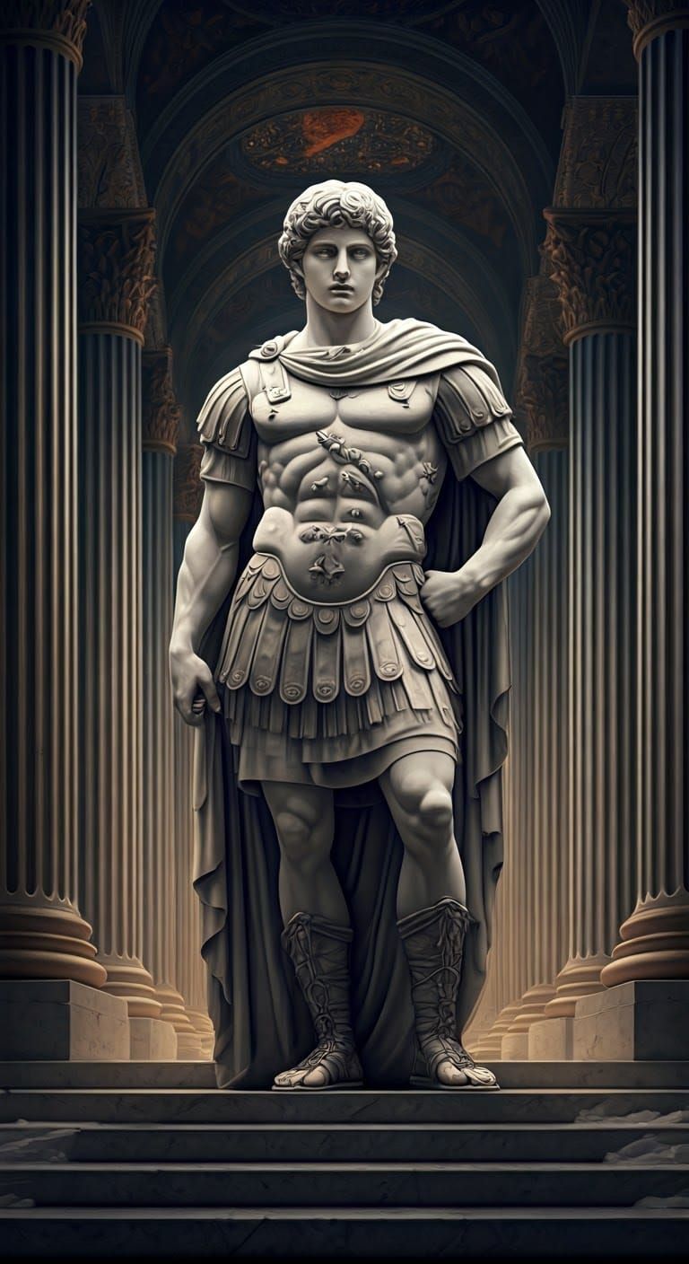 Classical Greek Roman Statue in Marmol with Temple Backgroun...