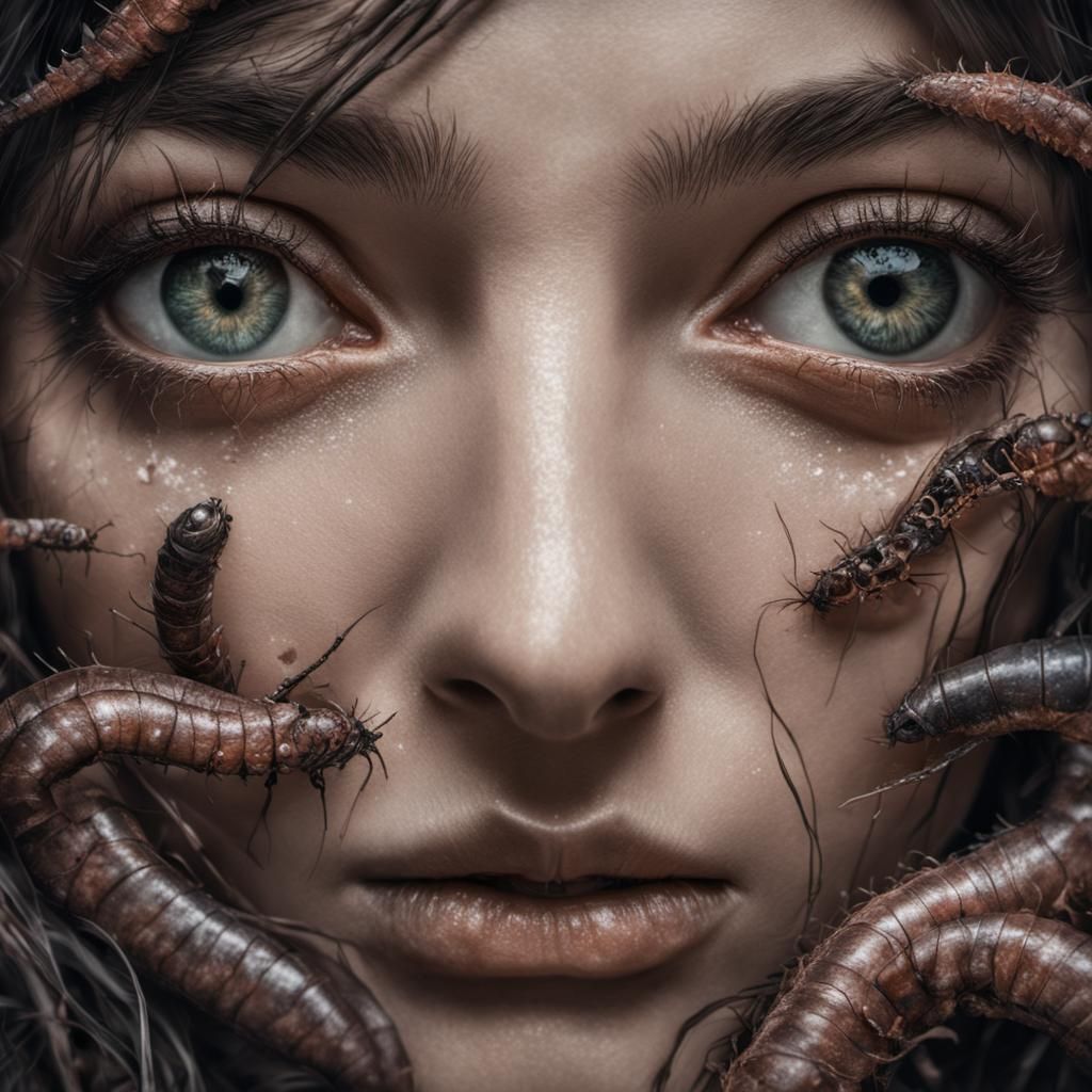 Dystopian Girls with Worms: Abstract Photo Realistic Image