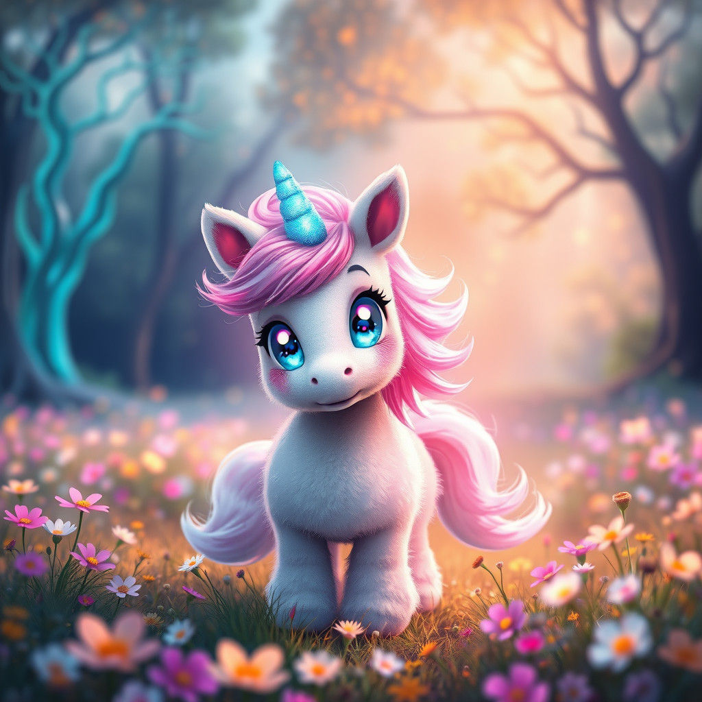 Enchanting Unicorn in Magical Meadow, Matte Painting