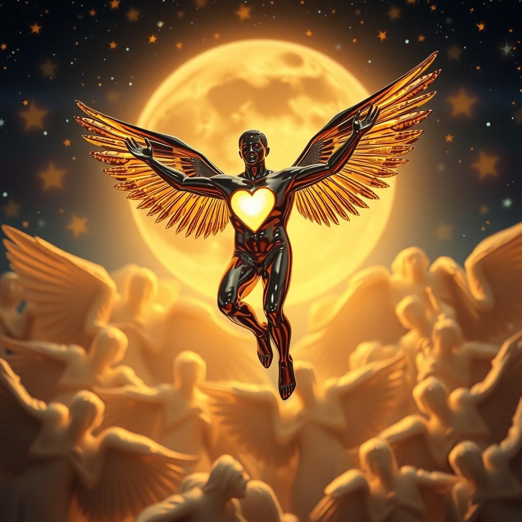 Chrome Angel Figure in Celestial Film Still