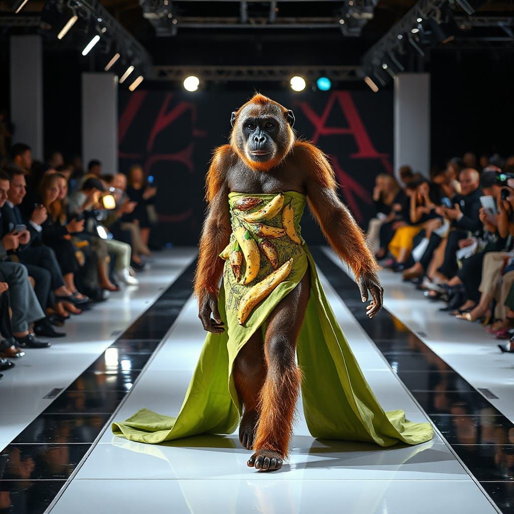 Surreal Fashion Model Struts Down High-Fashion Catwalk in In...