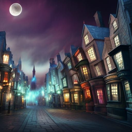 Mystical Diagon Alley at Night: A Matte Painting