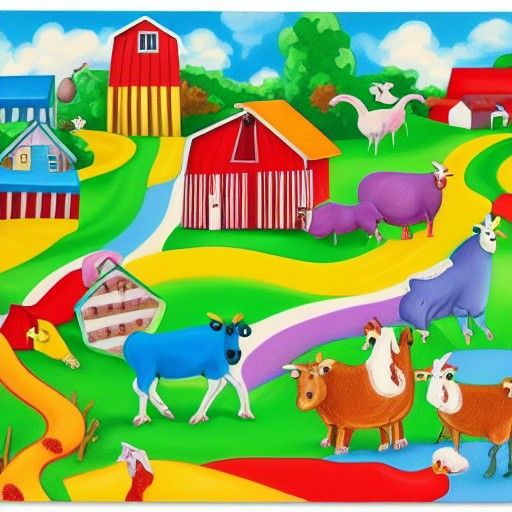 Farm Animals in a Gouache Candyland Wonderland