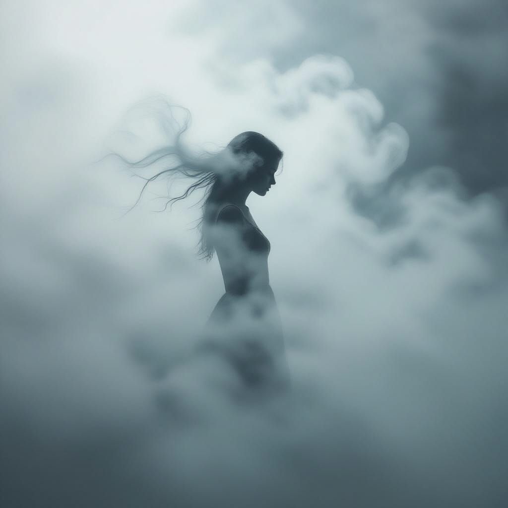 Woman Dissolving into Ethereal Mist