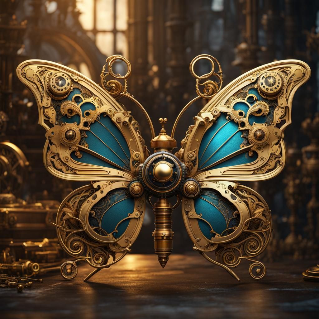 Steampunk Butterfly with Gold Ornate Detail