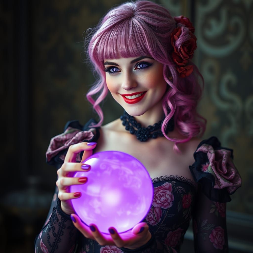Gothic Woman Holding Violet Energy Ball