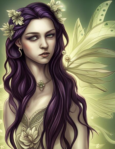 Purple-Haired Girl with Flowers: Fantasy Concept Art