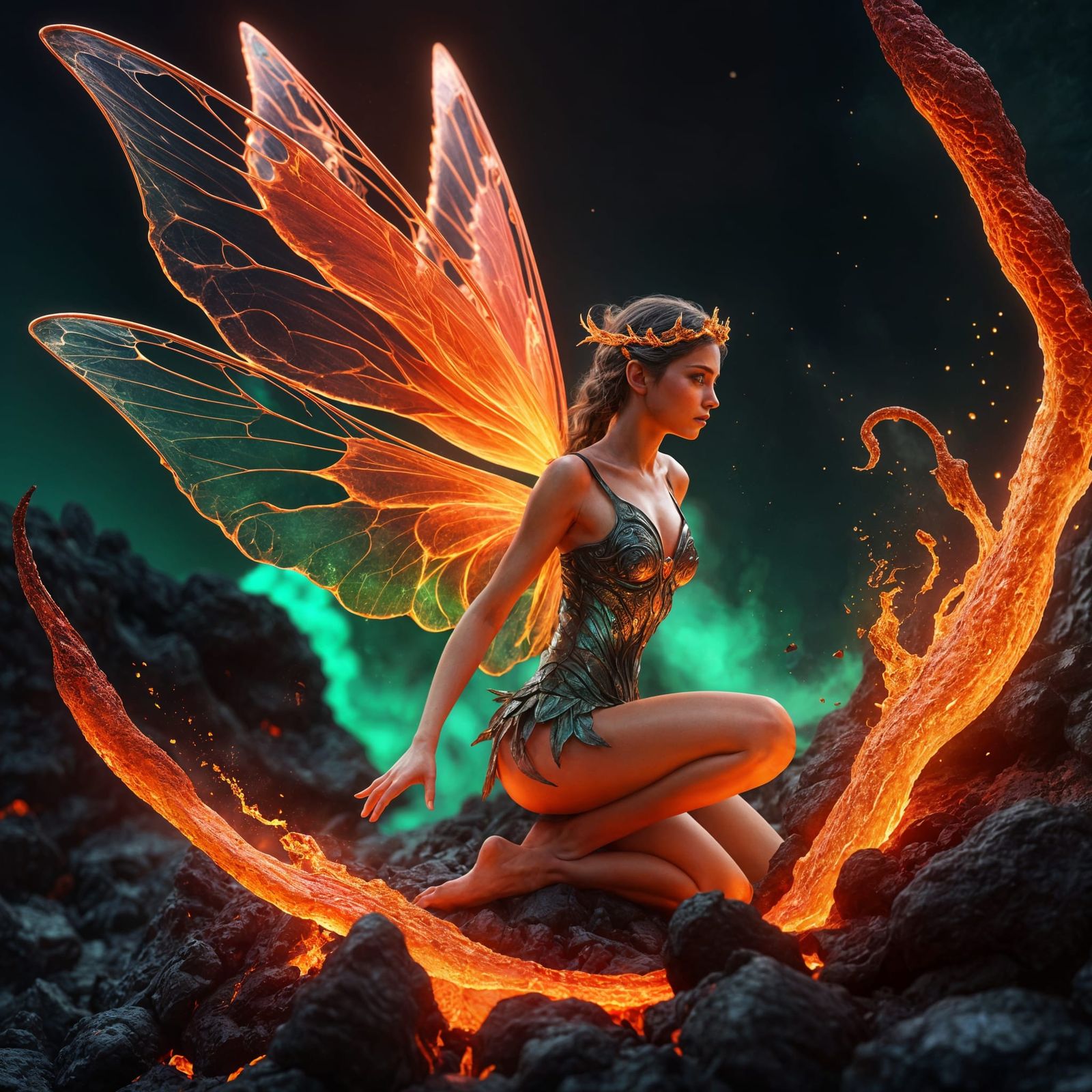 Majestic Fairy Emerges from Lavacore in Stunning Hyper Reali...