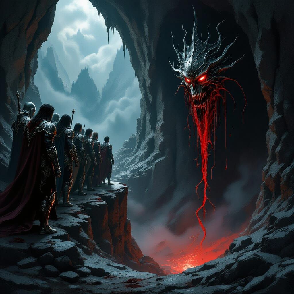 Knights Face Perilous Depths in Dark Fantasy Art