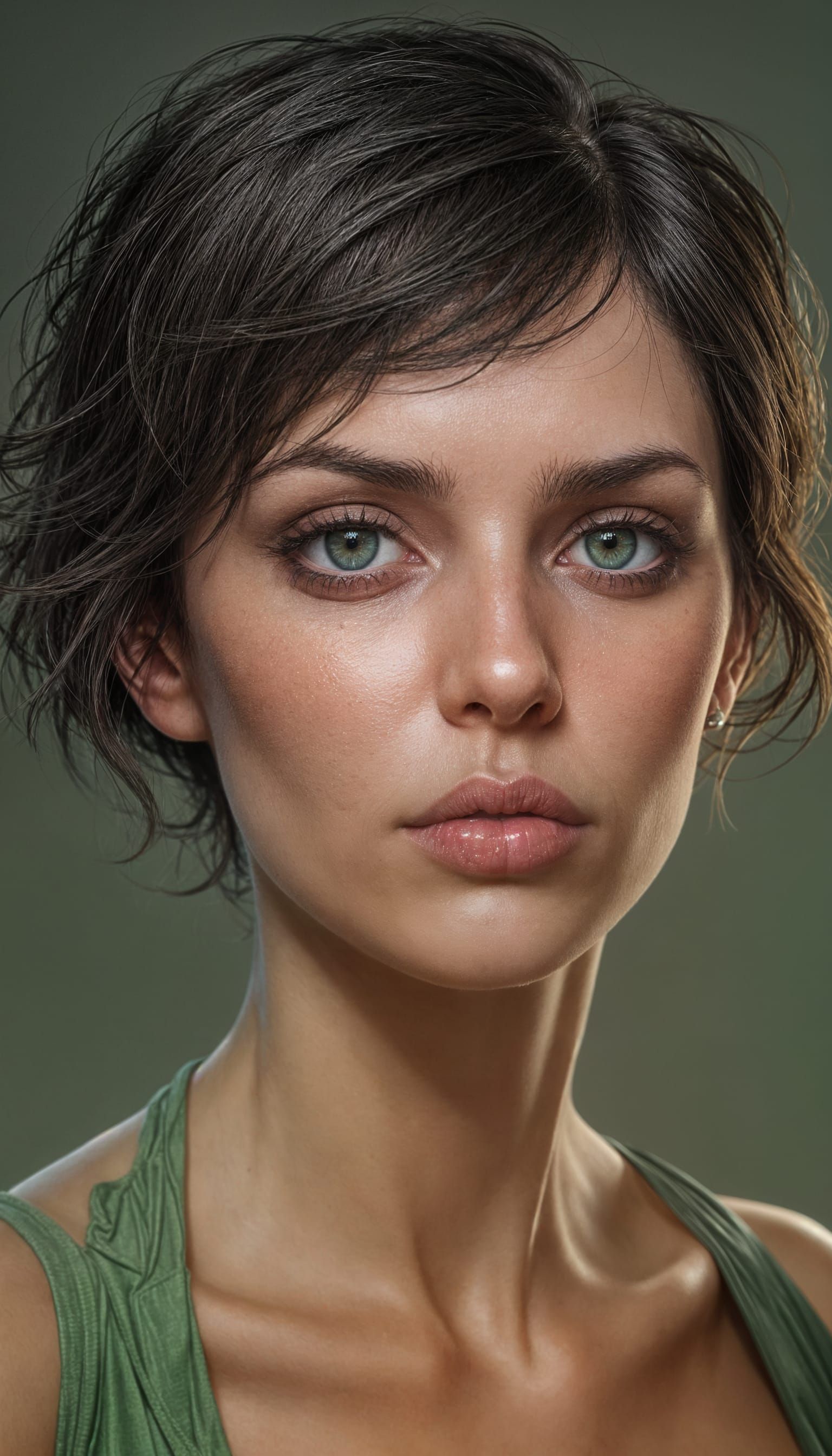 Exhausted Brunette with Mismatched Eyes, Digital Art