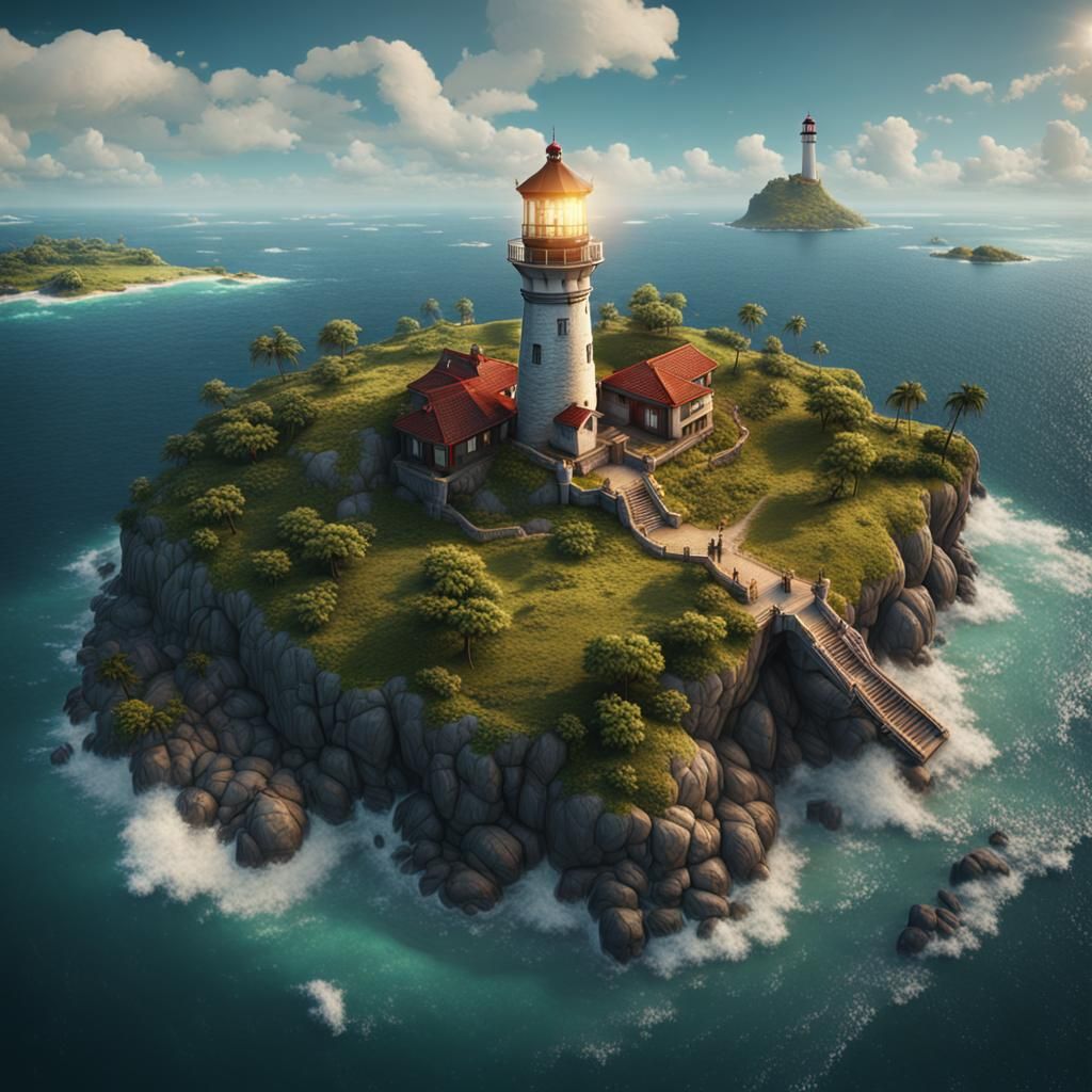 Aerial Lighthouse View: Detailed Fantasy Concept Art
