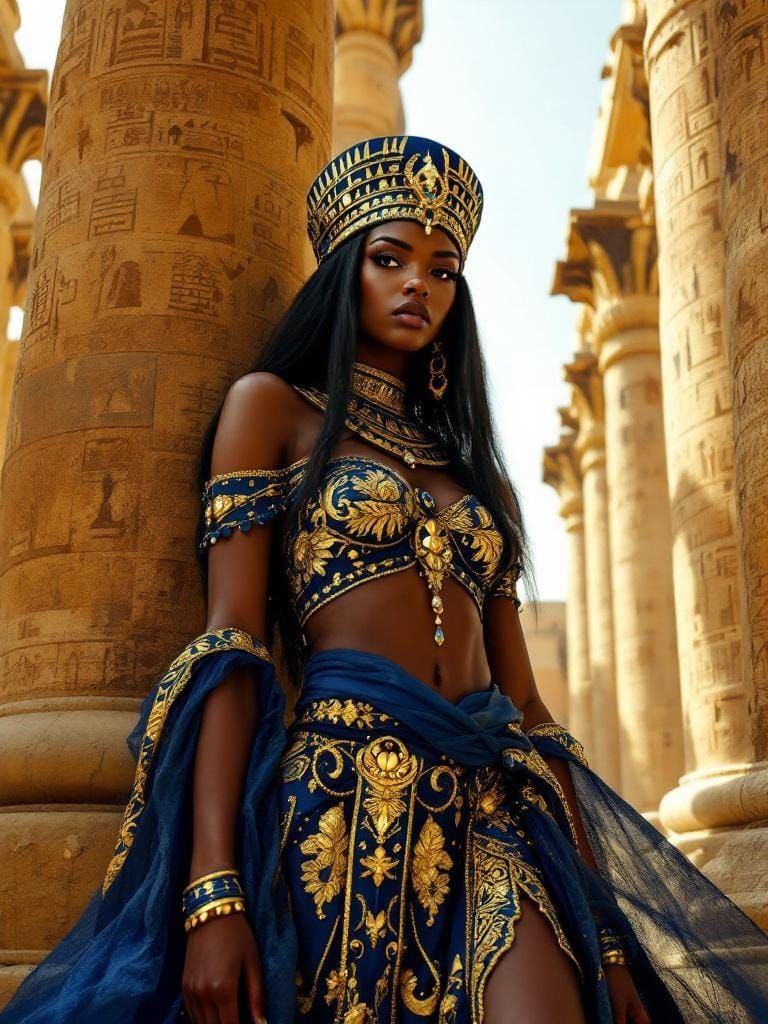 Egyptian Queen in Ornate Attire, Historical Fantasy Art