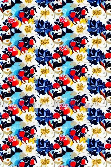 Gaudi-Inspired Flower-Bird Pattern in Vivid Colors