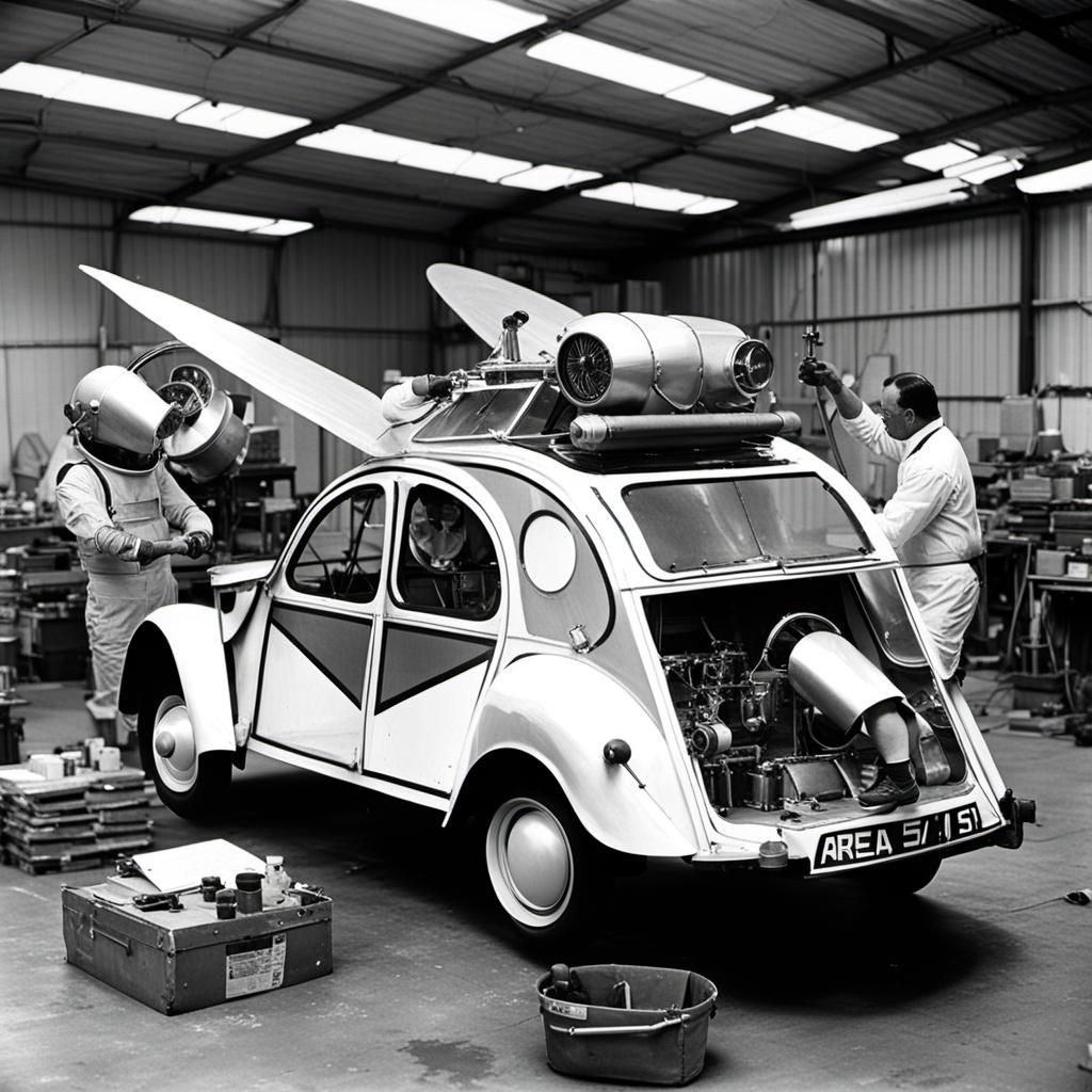 A team of NASA engineers converting a Citroen 2CV into a spaceship.