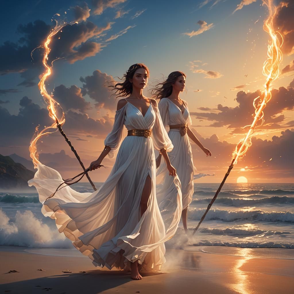 Magical Girl on Misty Beach, Fantasy Concept Art