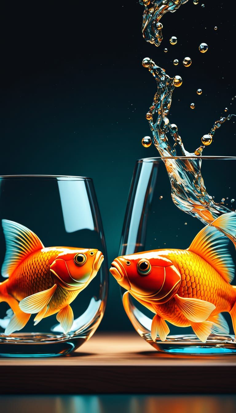Surreal Whisky Party with Goldfish Friends in Bold Digital A...