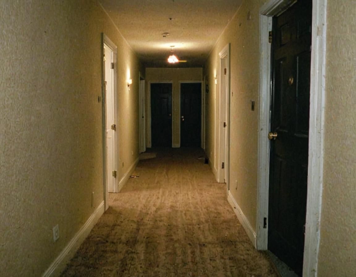 Eerie Warped Hallway in Early 2000s Camcorder Style