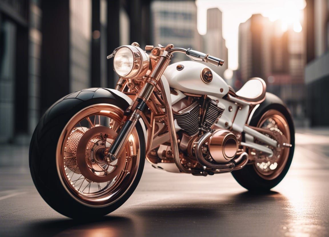 Intricately Designed Vintage Motorcycle in Rose Gold