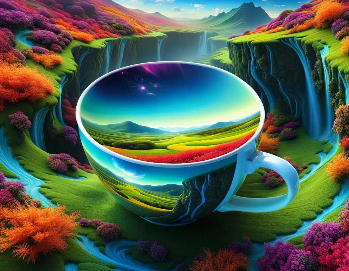 Surreal Teacup World: Fractal Elegance in Miniature