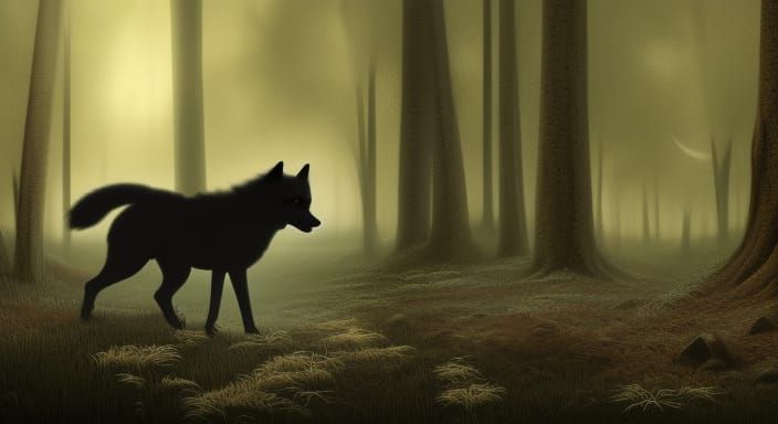 Lone Wolf in Dark Forest: Hyperrealistic Dark Fantasy
