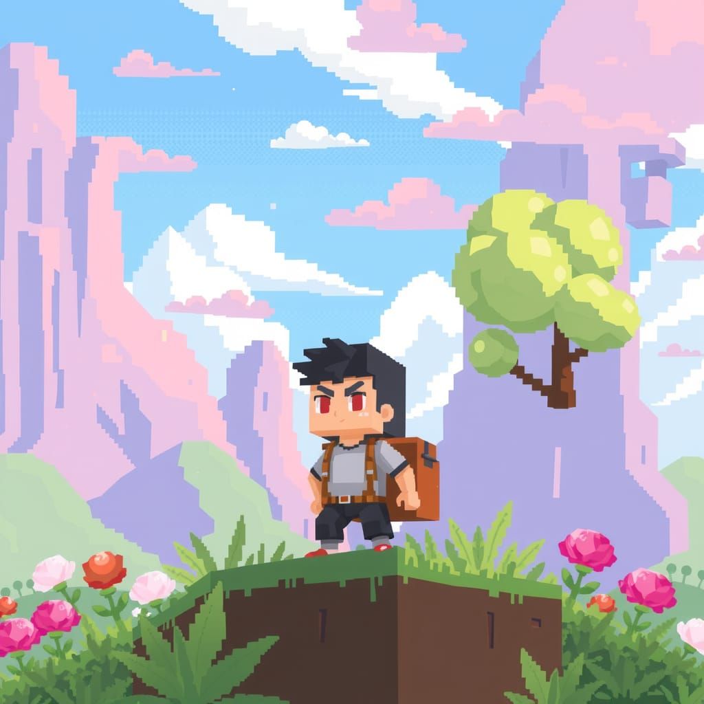 8-Bit Character in Pixelated World