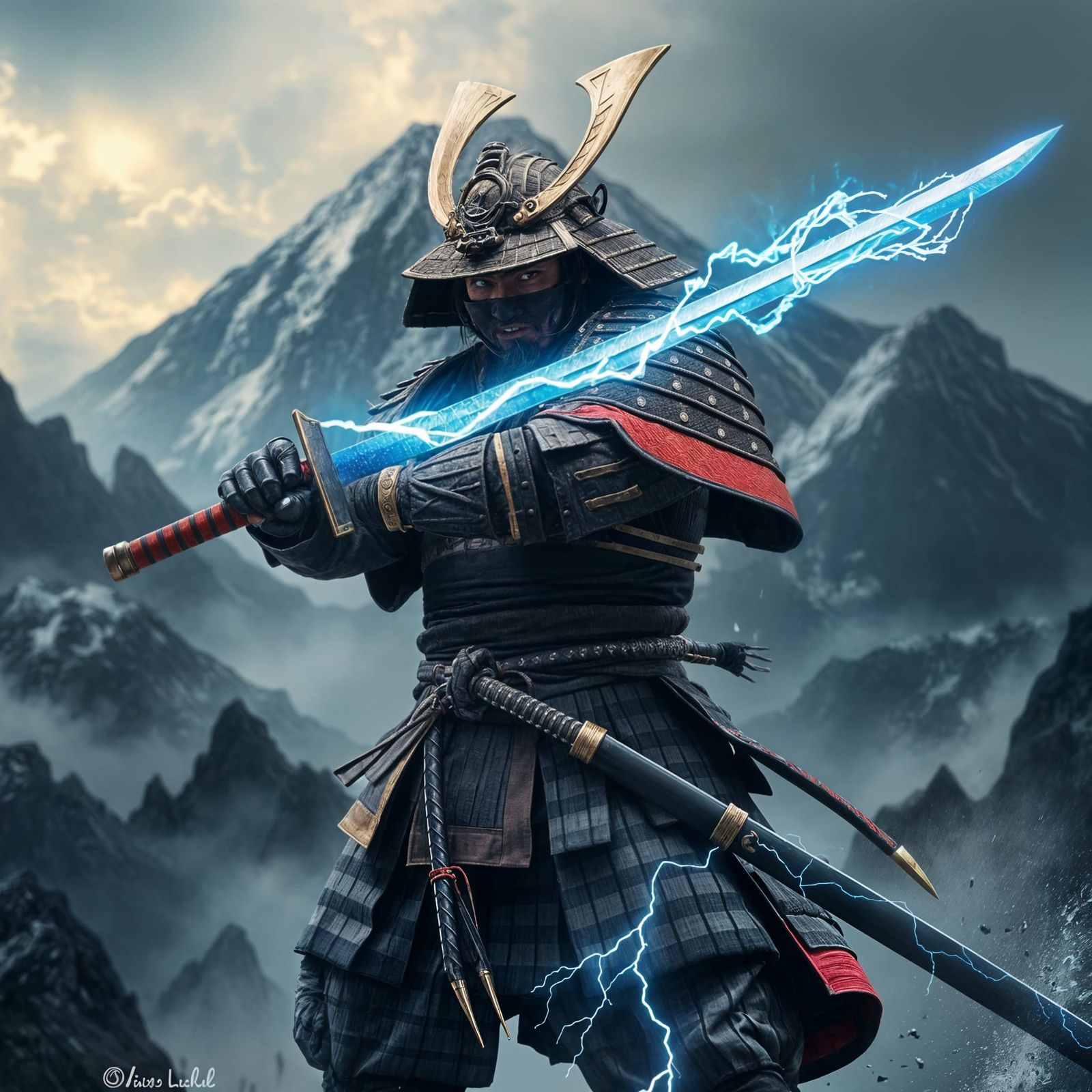 Epic Samurai Warrior in Motion with Glowing Katana