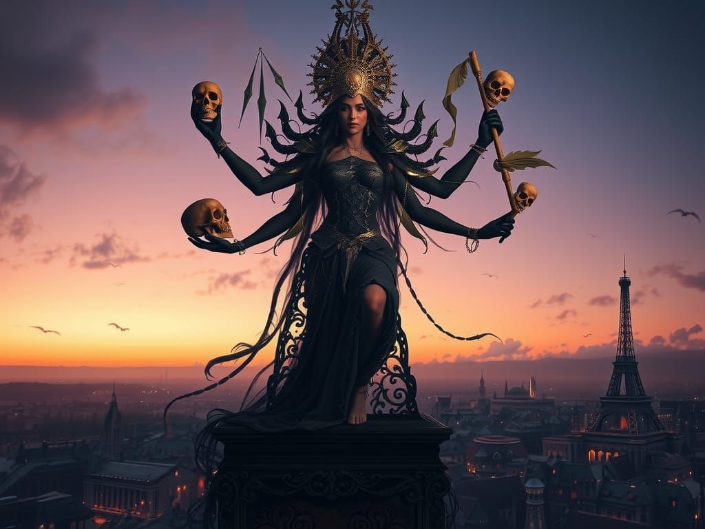 Ethereal Goddess of Death in Whispers of Lace and Shadows