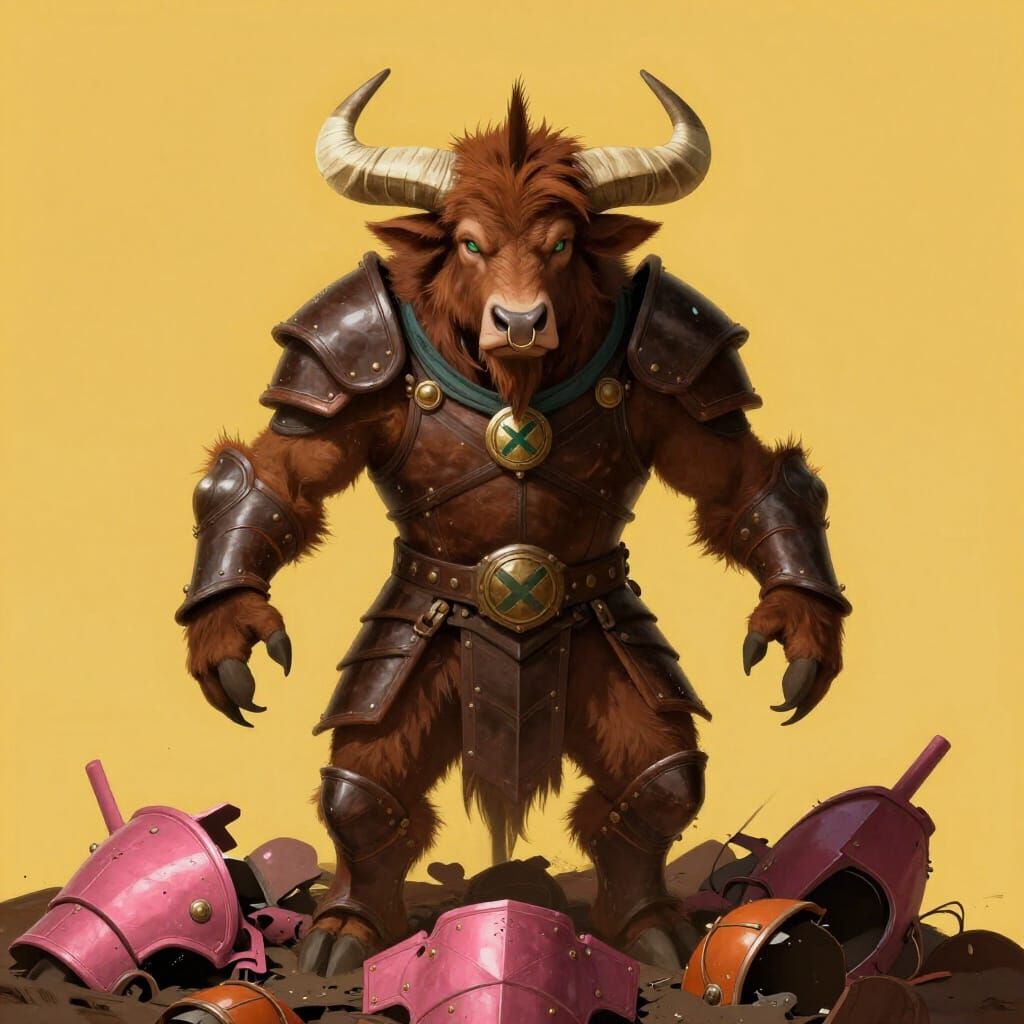Bovine-Headed Warrior in Dark Fantasy Concept Art