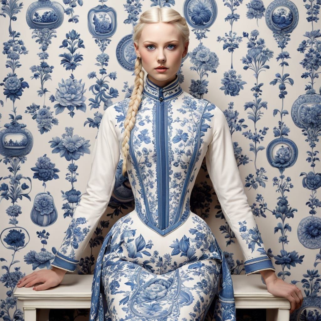 Girl in Delft Porcelain Style Portrait