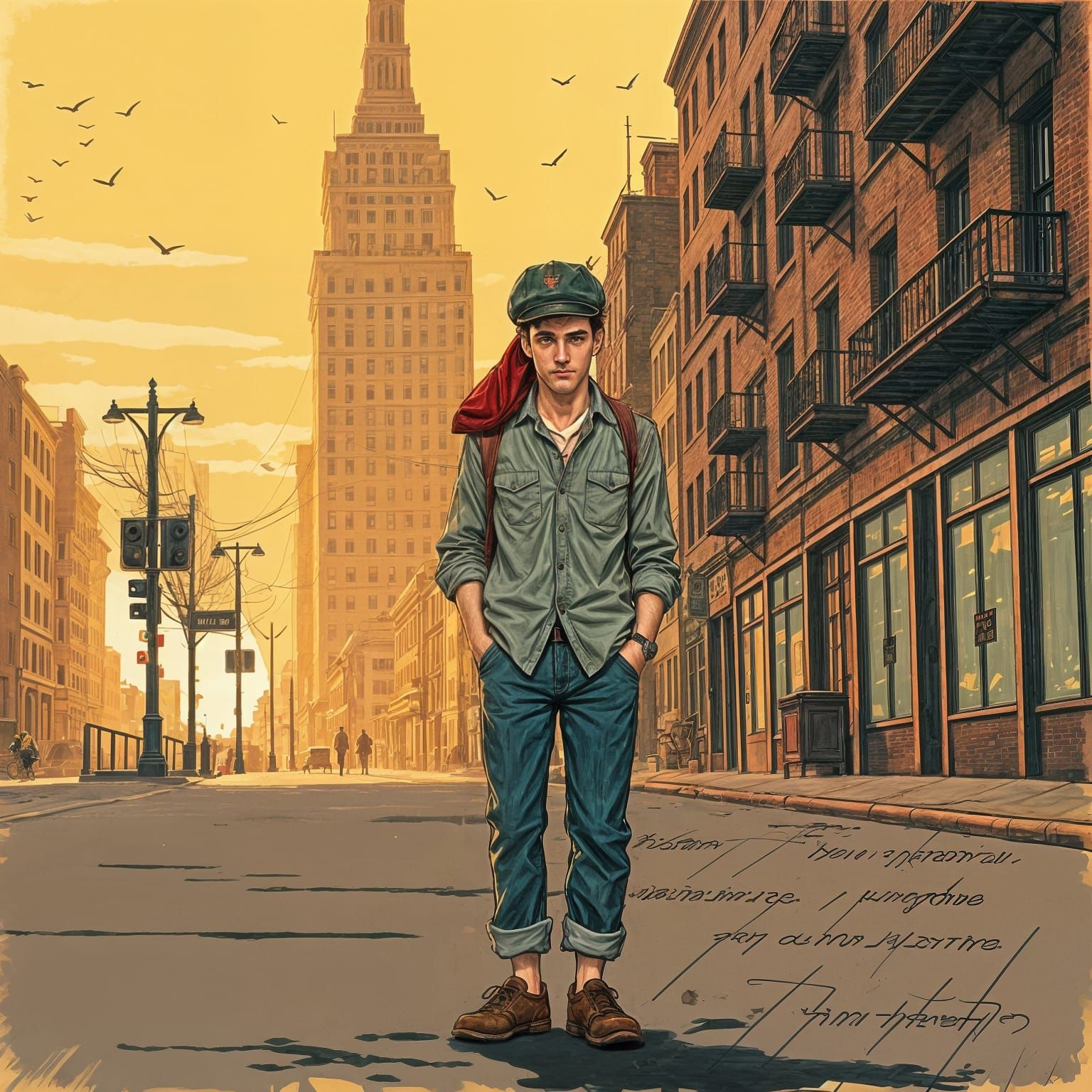 Vintage Watercolor Sketches of Teenage Protagonist in Classi...