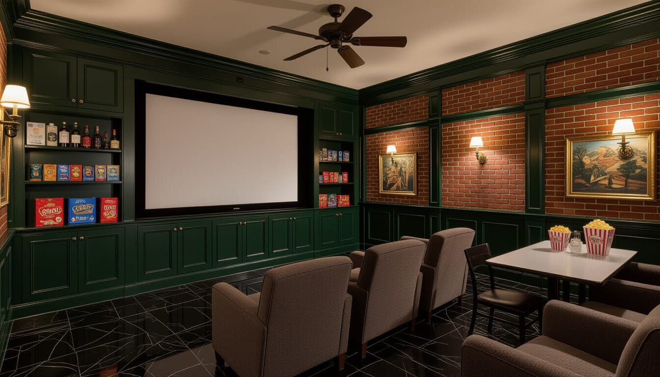 Victorian Movie Room with Plush Seating and Dappled Light
