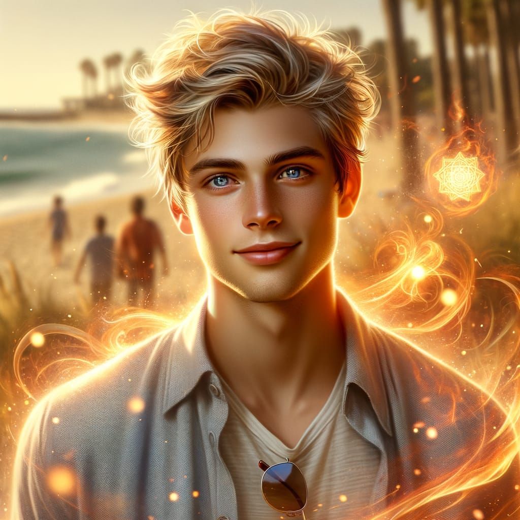 Teenage Mage Radiating Magical Energy in Sunlit Setting