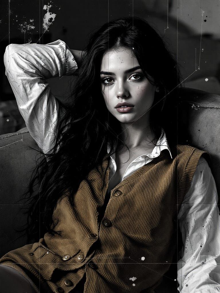 Stylized Portrait with Geometric Fusion and Ink Splatters