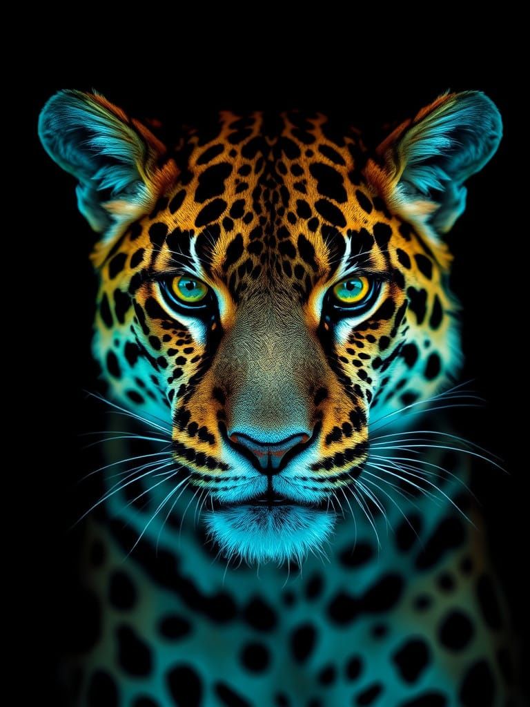 Glowing Leopard Beauty on Black Background
