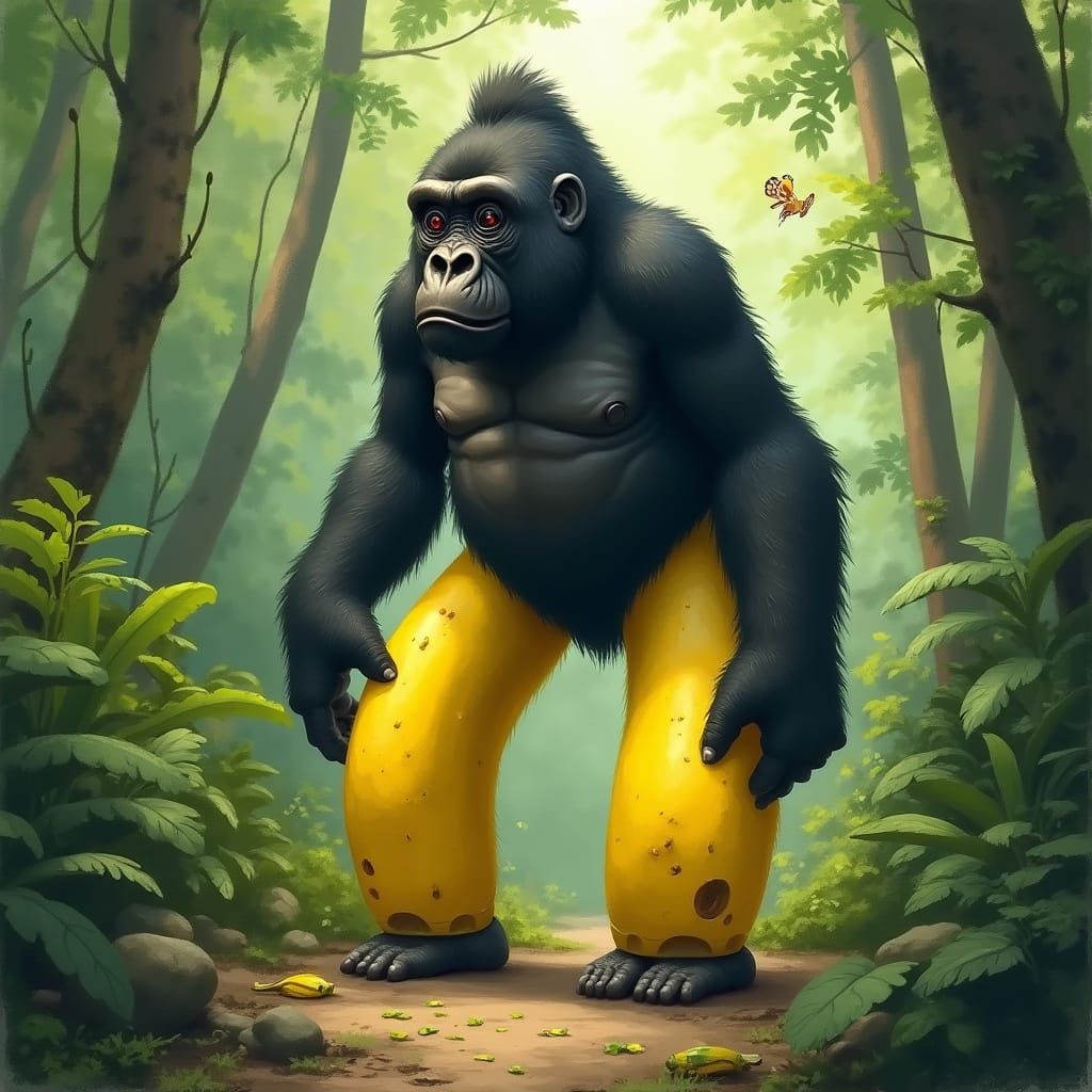 Banana Gorilla in Lush Jungle, Digital Painting