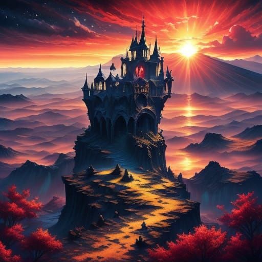 Ethereal Gothic Portrait Amidst Vibrant Sunset Hues