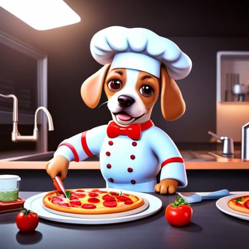 Dog Chef Cooking Pizza: 3D Matte Painting