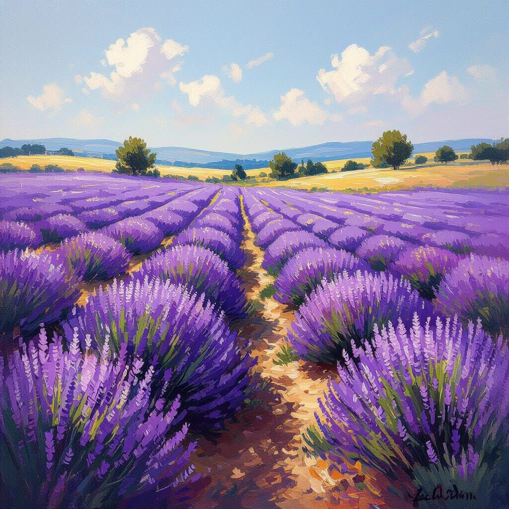 Impressionist Lavender Field with Soft Sunlight