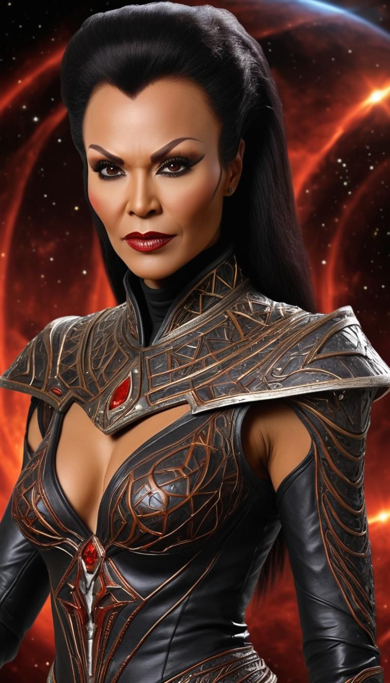Attractive Klingon Woman in Space with Fractal Art
