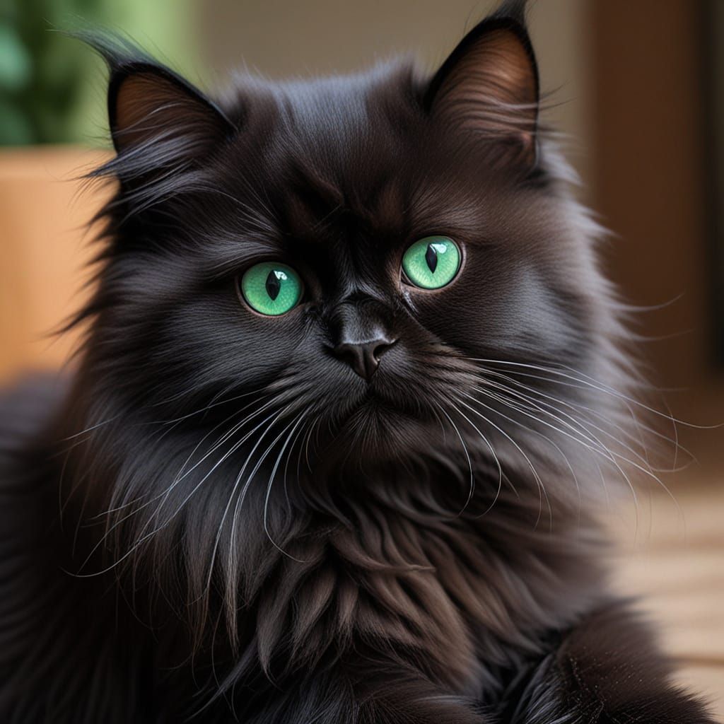 Majestic Black Persian Kitten with Emerald Eyes