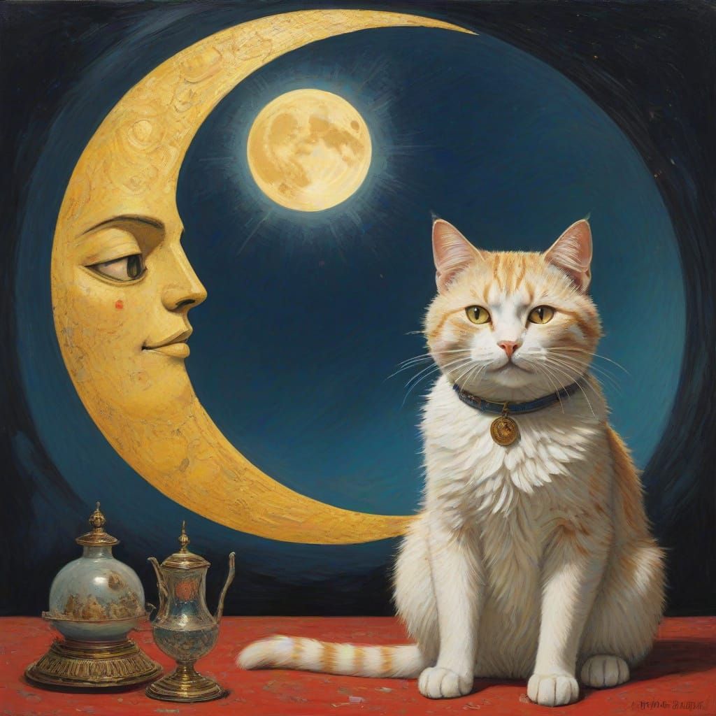 Moonlit Cat in Expressionist Style